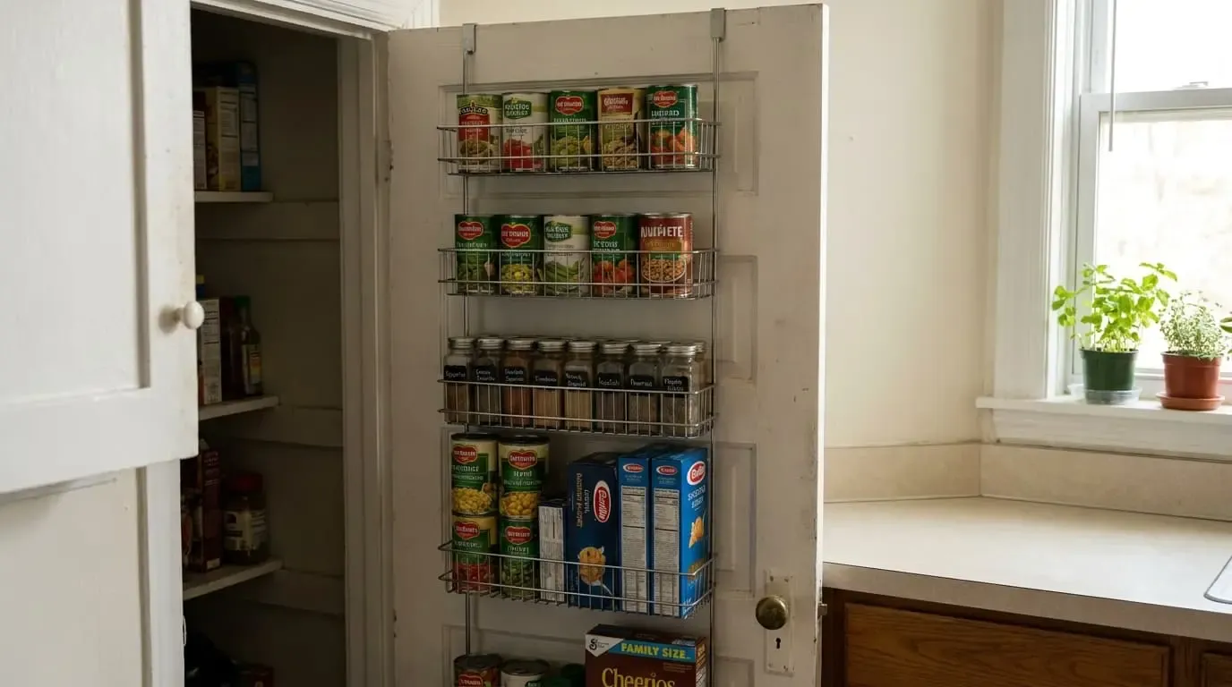 Wire basket over door pantry organizer for renters