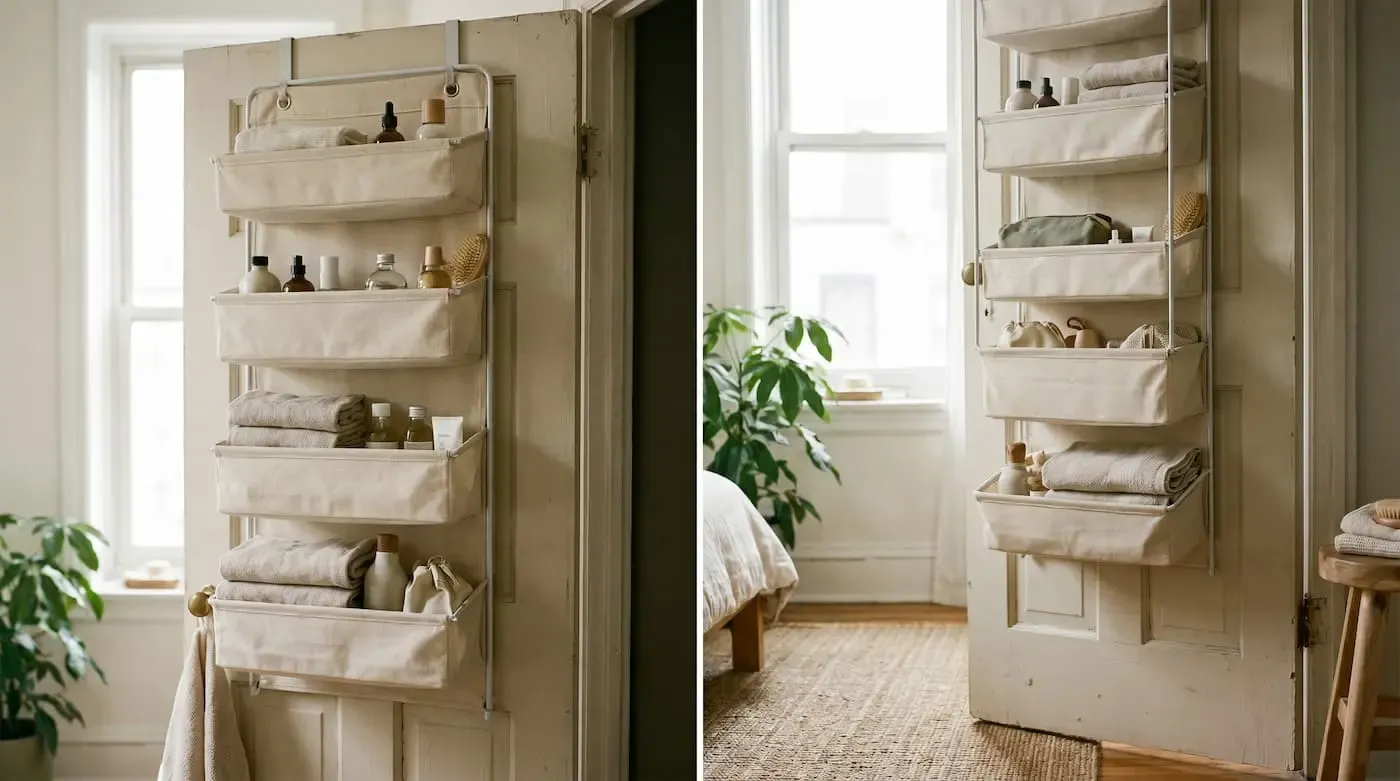 Over door fabric shelf organizer rental apartment