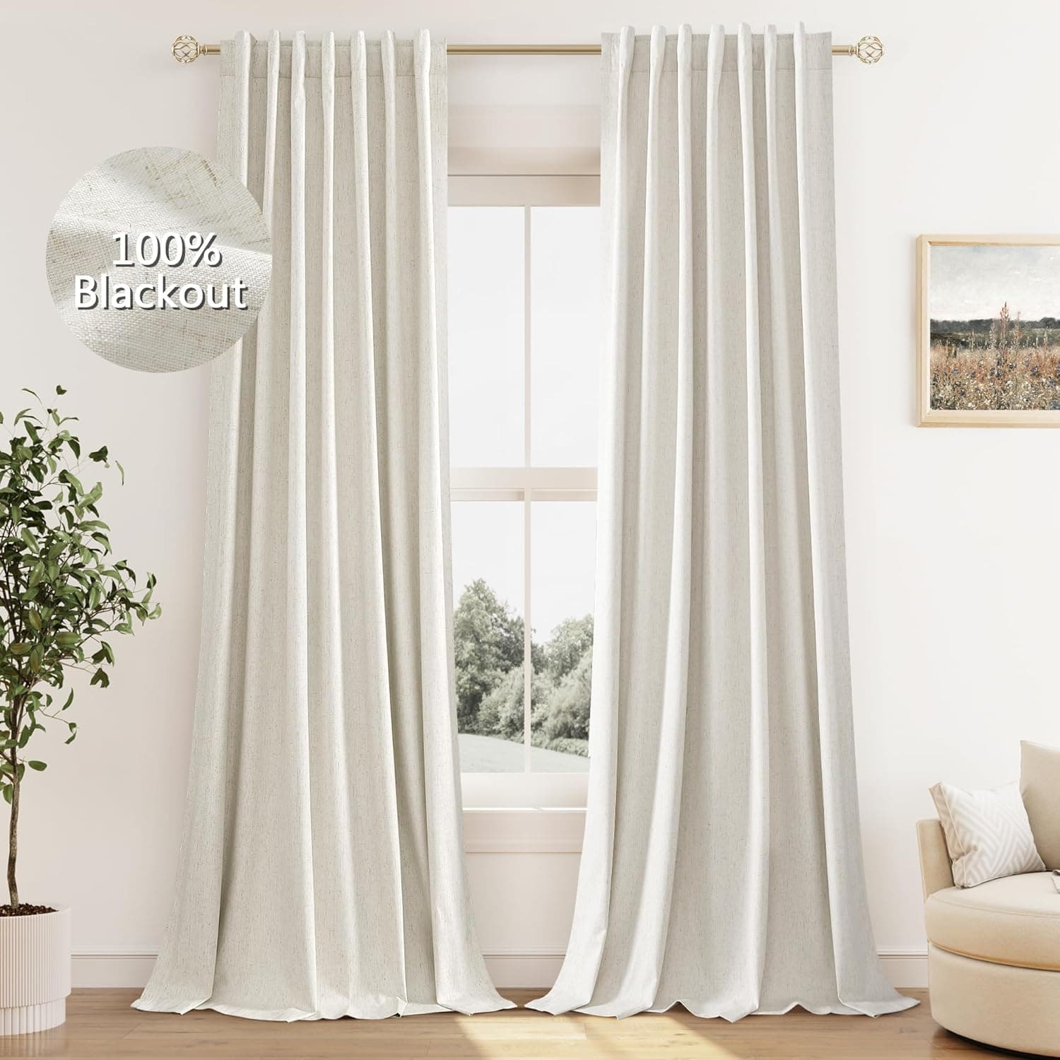 Cream Linen Blackout Curtains