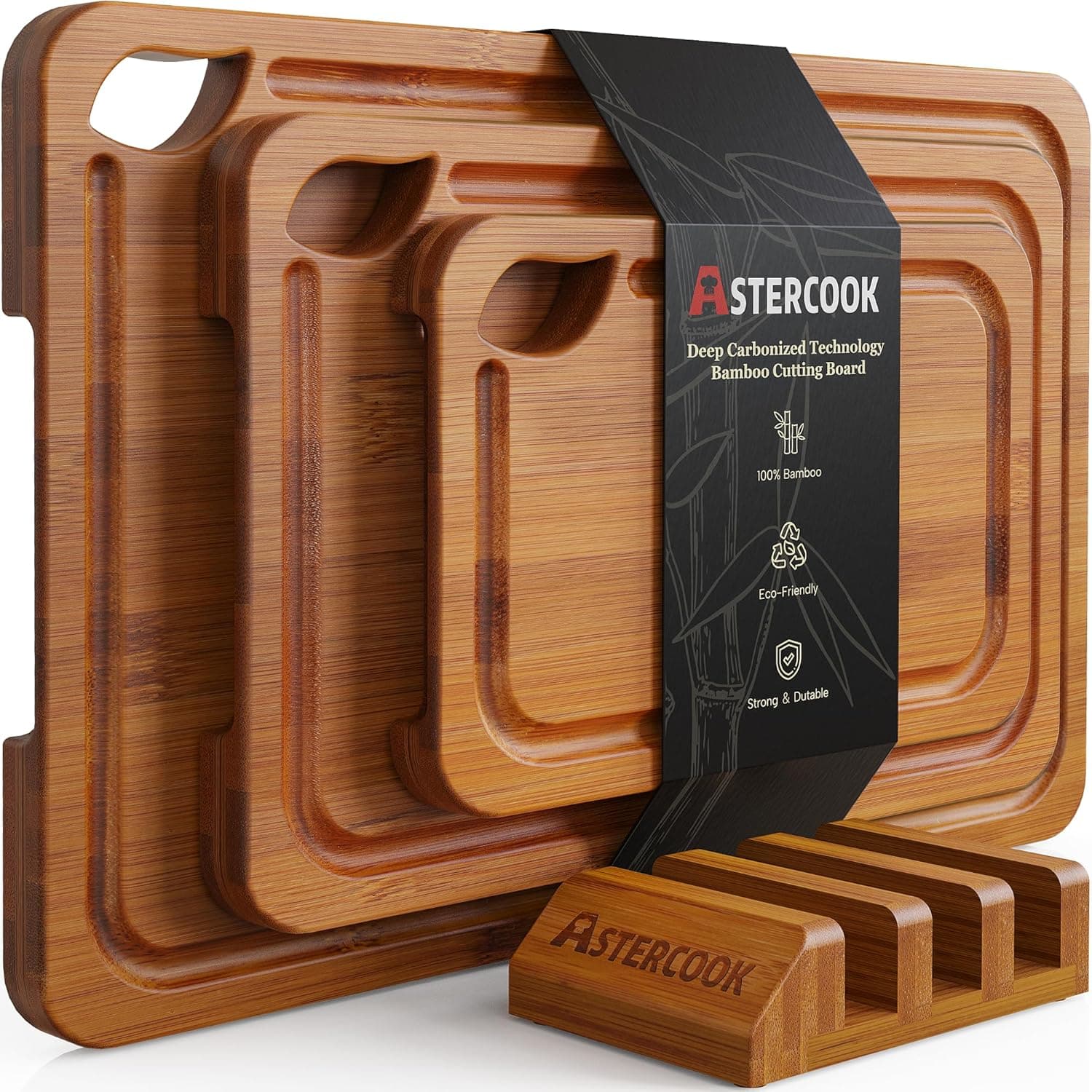 Astercook Deep-Carbonized Bamboo Cutting Boards for Kitchen